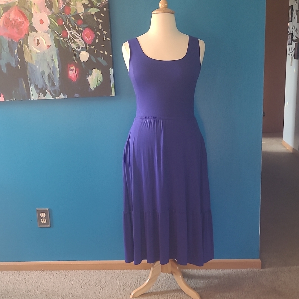 Jason Wu Sleeveless Scoop Neck Royal Purple Midi Dress